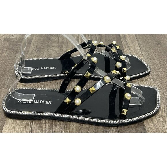 Steve Madden Jellah sandals size 7 Black Rhinestone Pearl Studded Jelly Slide - Picture 2 of 9